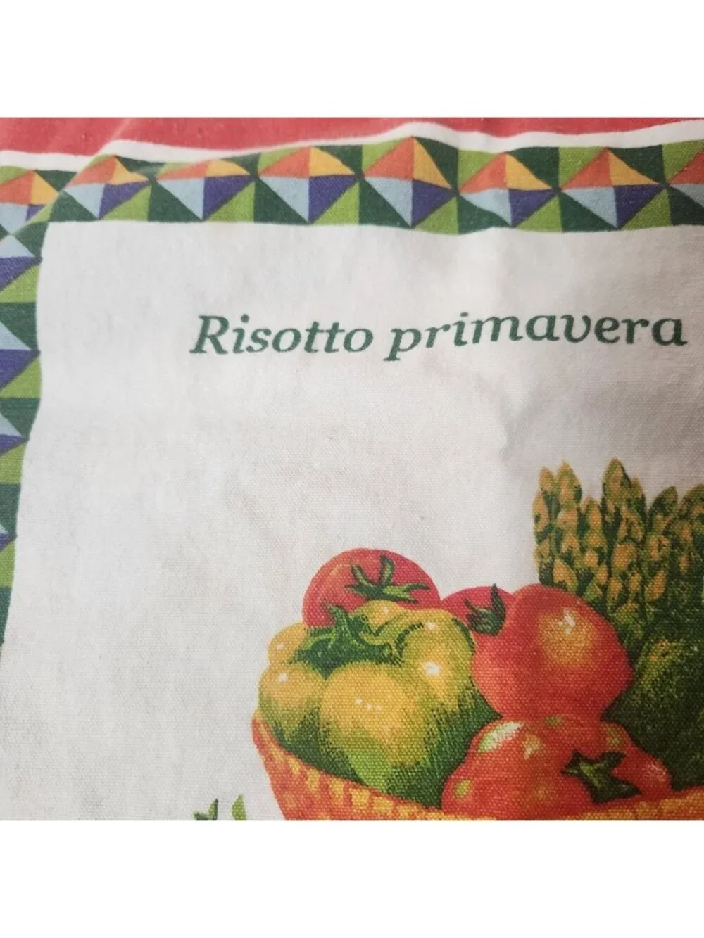 70s Vintage Zucchi Italy Risotto Primavera Cotton Tea Towel Red Recipe Kitchen